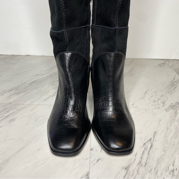 Dolce Vita Fynn Black Suede Crocodile Embossed Leather Heeled Tall Boot 8 - Picture 12 of 16